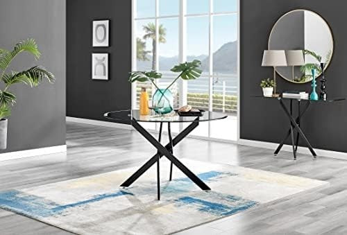 Round Glass Dining Table 120cm Matte Black + 4 Grey Gold Leg Chairs