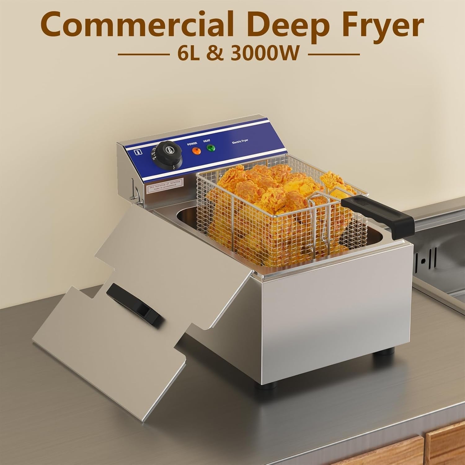 Commercial Electric Chip Fryer 6L 3000W Stainless Steel Countertop
