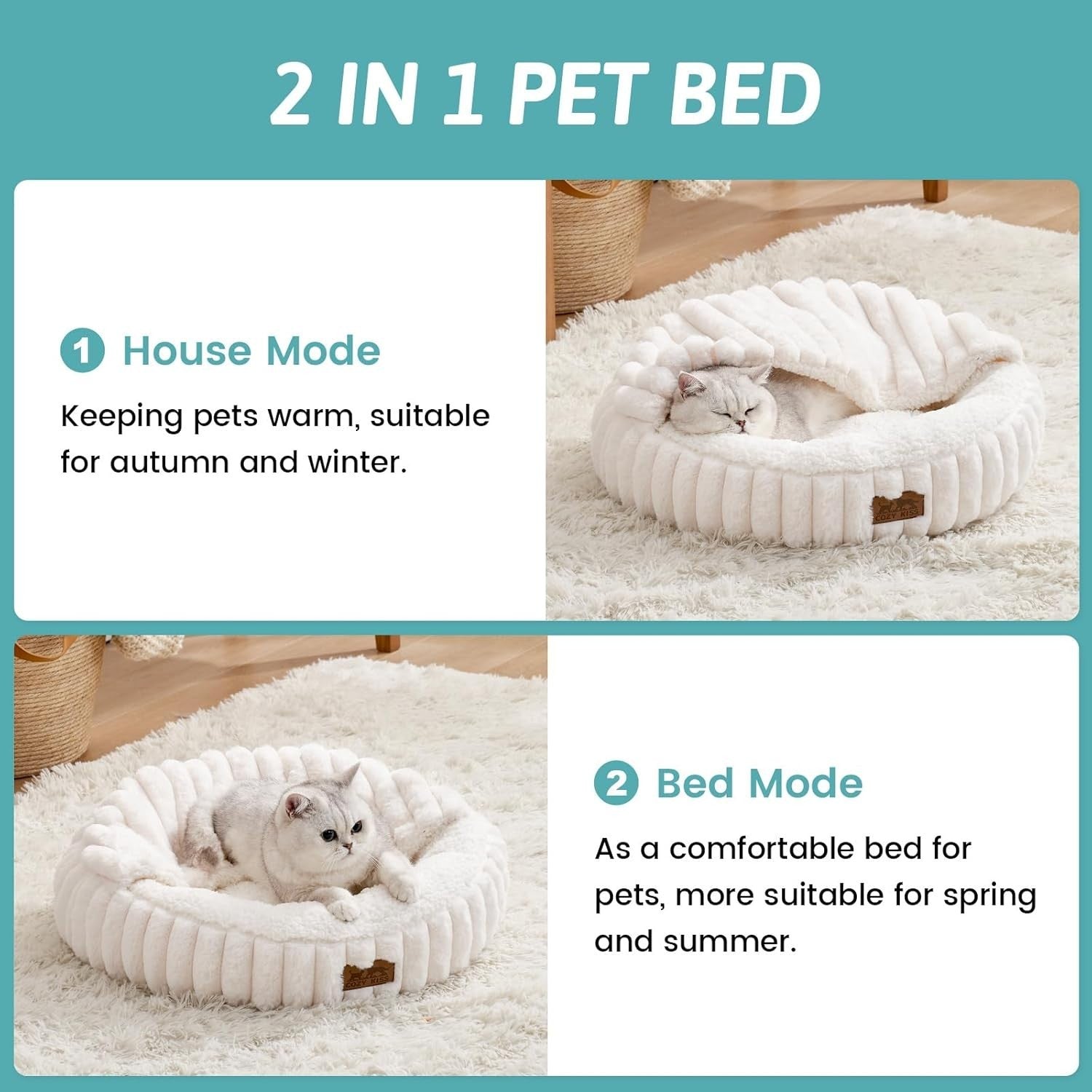 Cat Bed with Blanket 58cm Washable Faux Fur Pet Sofa Anti Slip Base