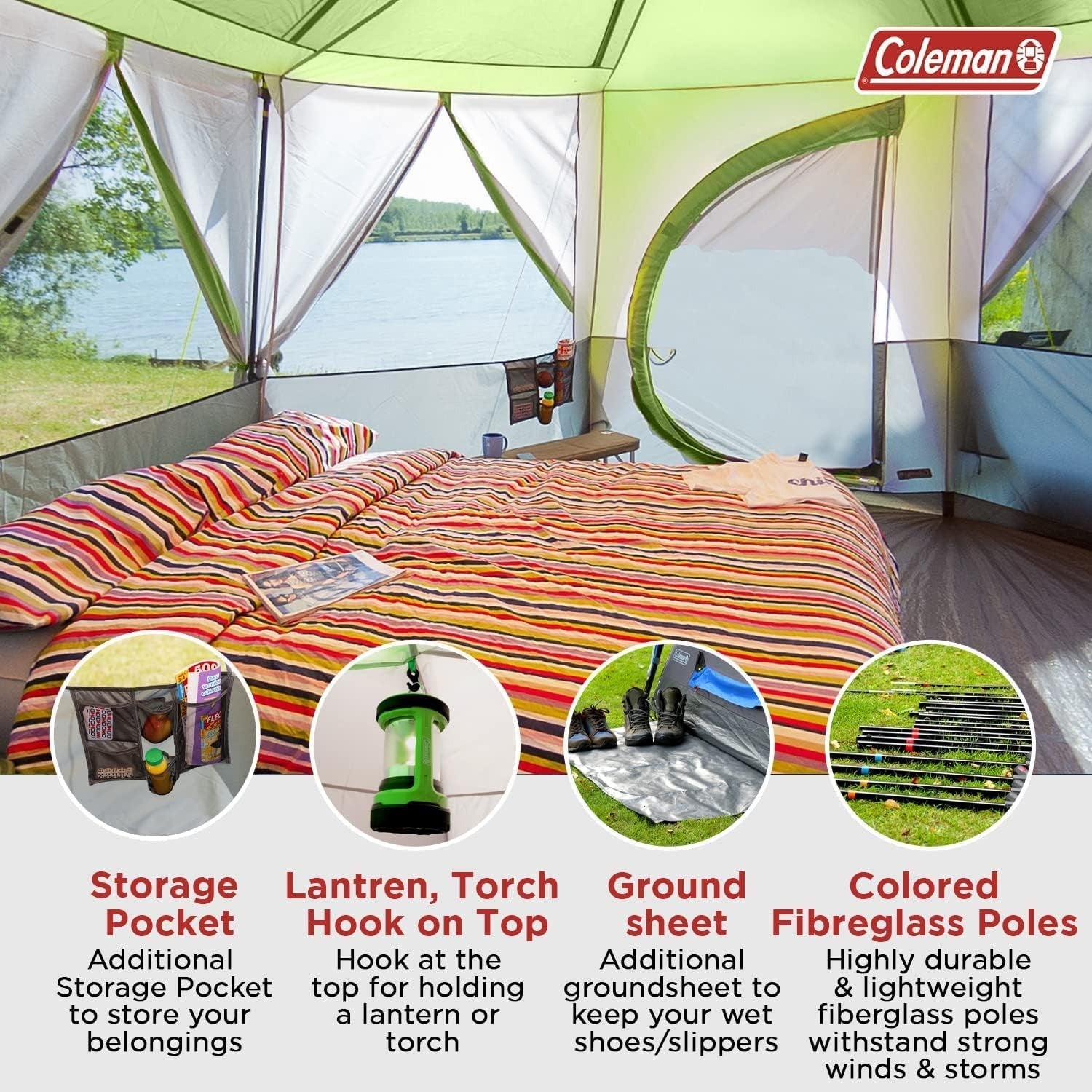 6-Person Coleman Dome Tent – Waterproof Family Festival Camping Tent