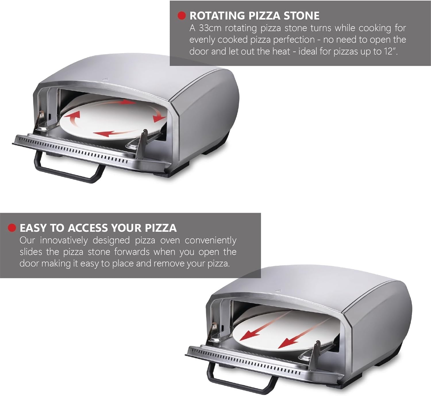 Electric Pizza Oven 500°C 33cm Rotating Stone Indoor Outdoor Maker 2100W