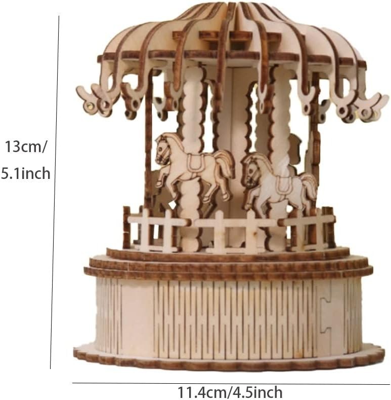 Romantic DIY Mechanical Carousel Music Box Kit | 46pcs Wood Model Gift