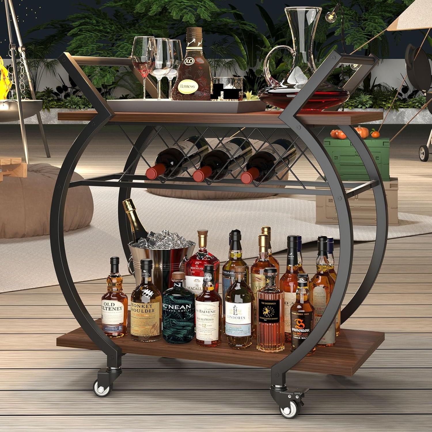 Luxury Gold Bar Cart Drinks Trolley on Wheels Wine Rack Coffee Serving Cart