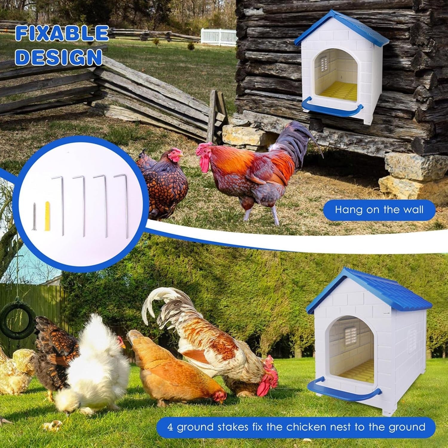 Denash Large Plastic Chicken Nesting Box with Perch Easy Clean