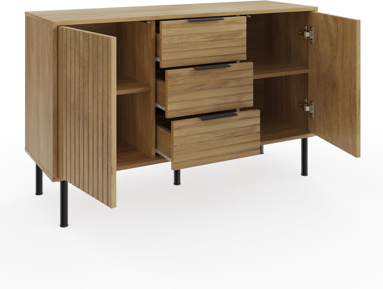 Oak Sideboard Cabinet with 2 Doors 3 Drawers Modern Storage for Living Room
