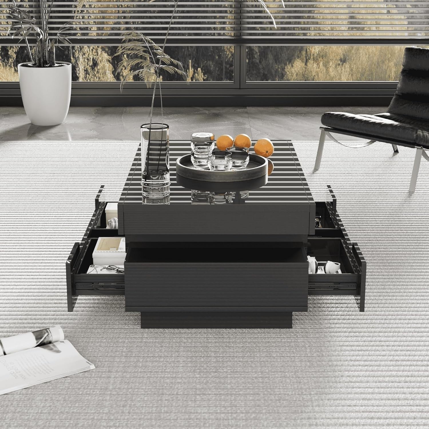 High-Gloss LED Coffee Table with 4 Drawers & Large Storage, Modern Design