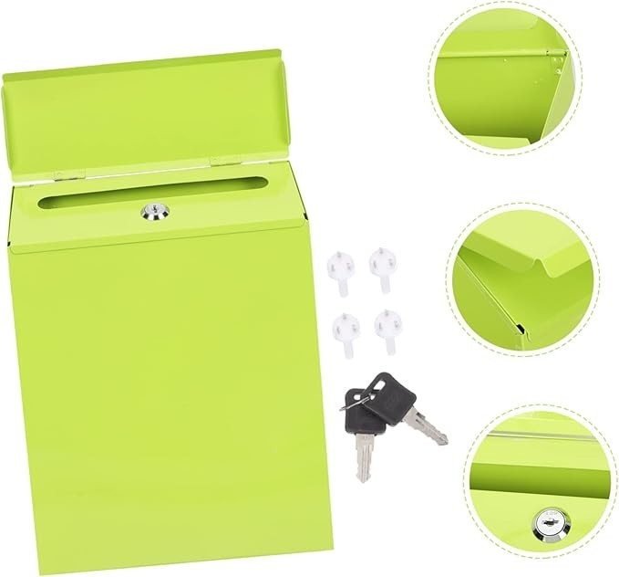 Wall Mounted Locking Mailbox Iron Secure Post Box Green Modern Slim Design