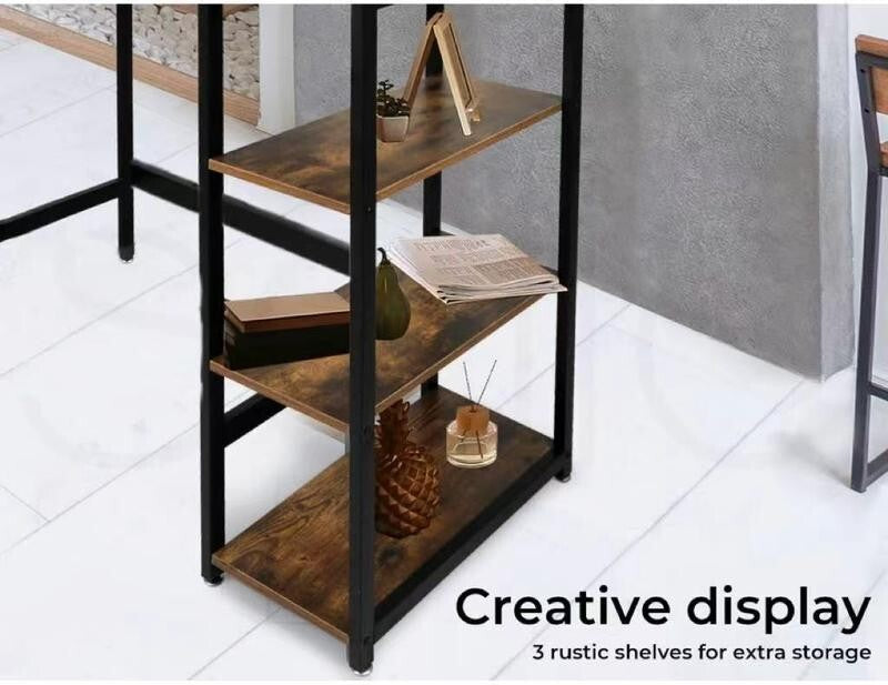 Rustic Bar Table Desk with Storage Shelves Industrial Style 120cm for Home