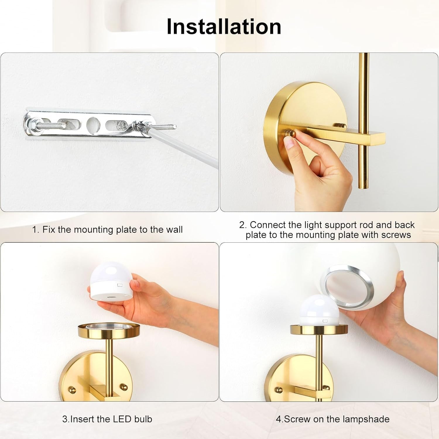 Modern Wireless Wall Sconces Set 2 Dimmable Glass RGB LED Lights Remote