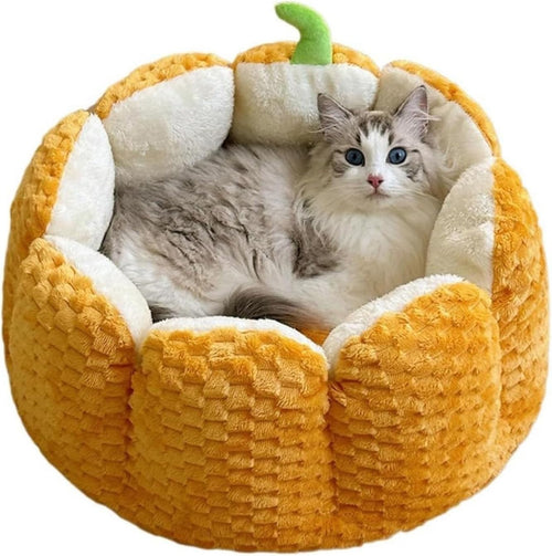 Pumpkin Cat Bed Plush Velvet Pet Cave Warm Washable Non Slip Bed