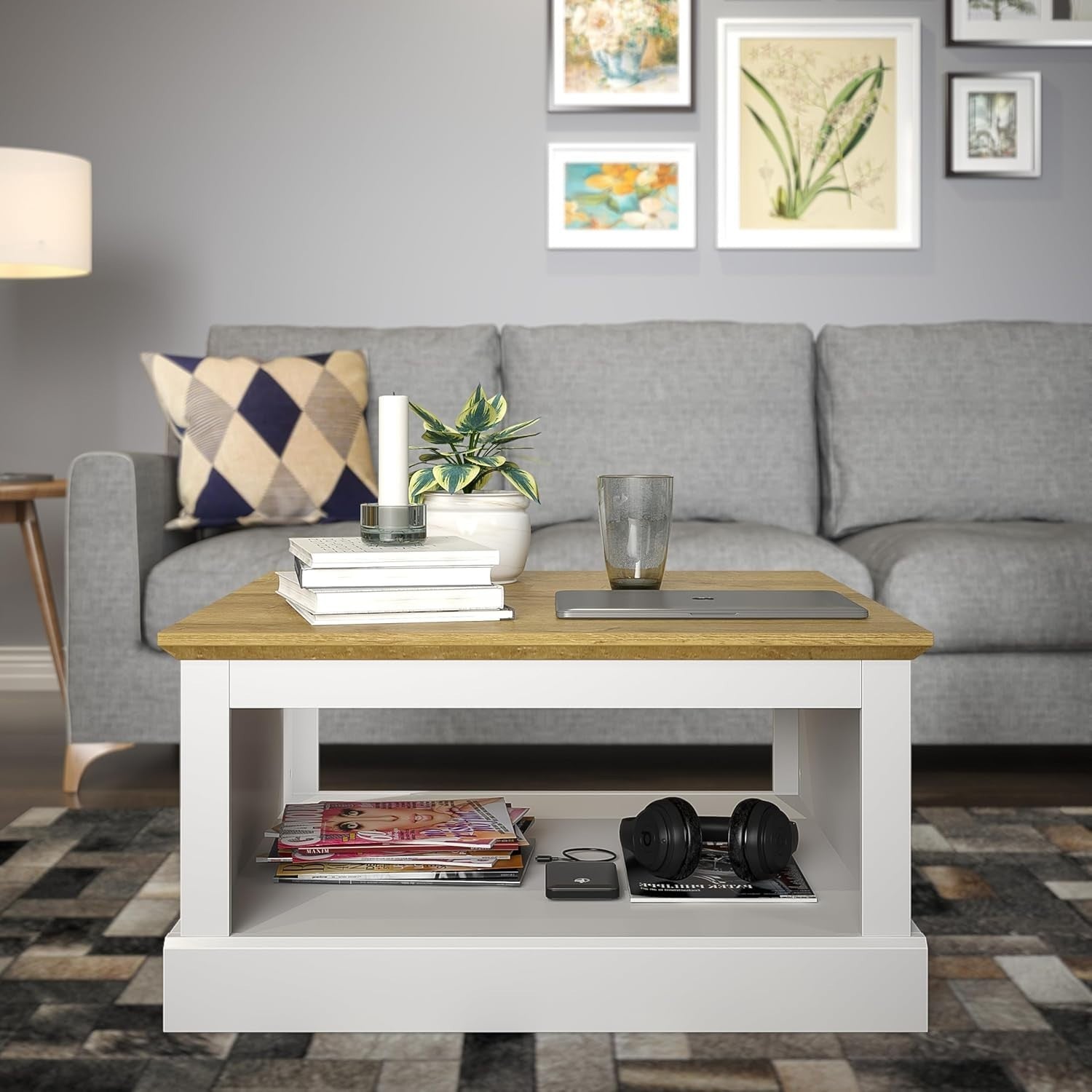 White Square Coffee Table with Storage – Modern 79x79cm Wood Cabinet