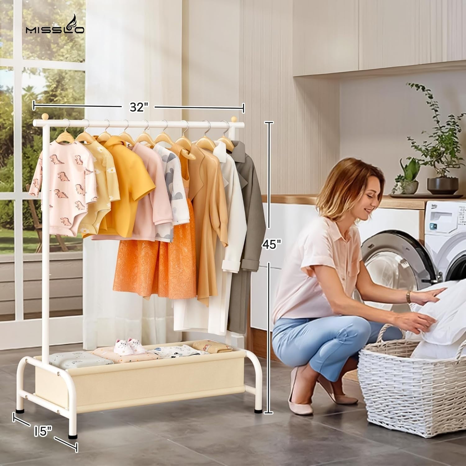 Kids Clothes Rail with Basket Storage Baby Dress Up Rack White