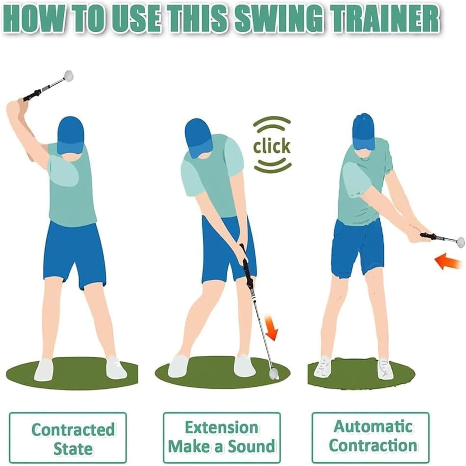 Telescopic Golf Swing Trainer Club Grip Aid Click