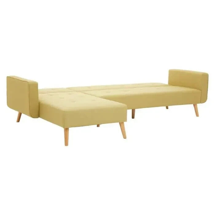 Olive Green Corner Sofa Bed Linen Upholstery L-Shaped Modern 3 Seater