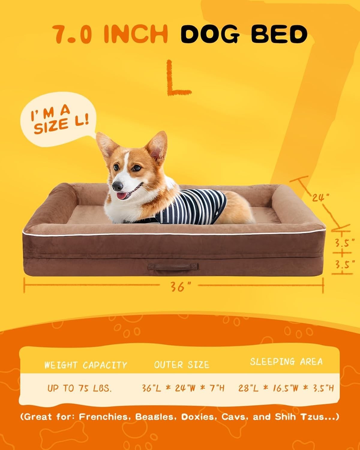 Large Waterproof Orthopedic Dog Sofa Bed Washable 91x61cm
