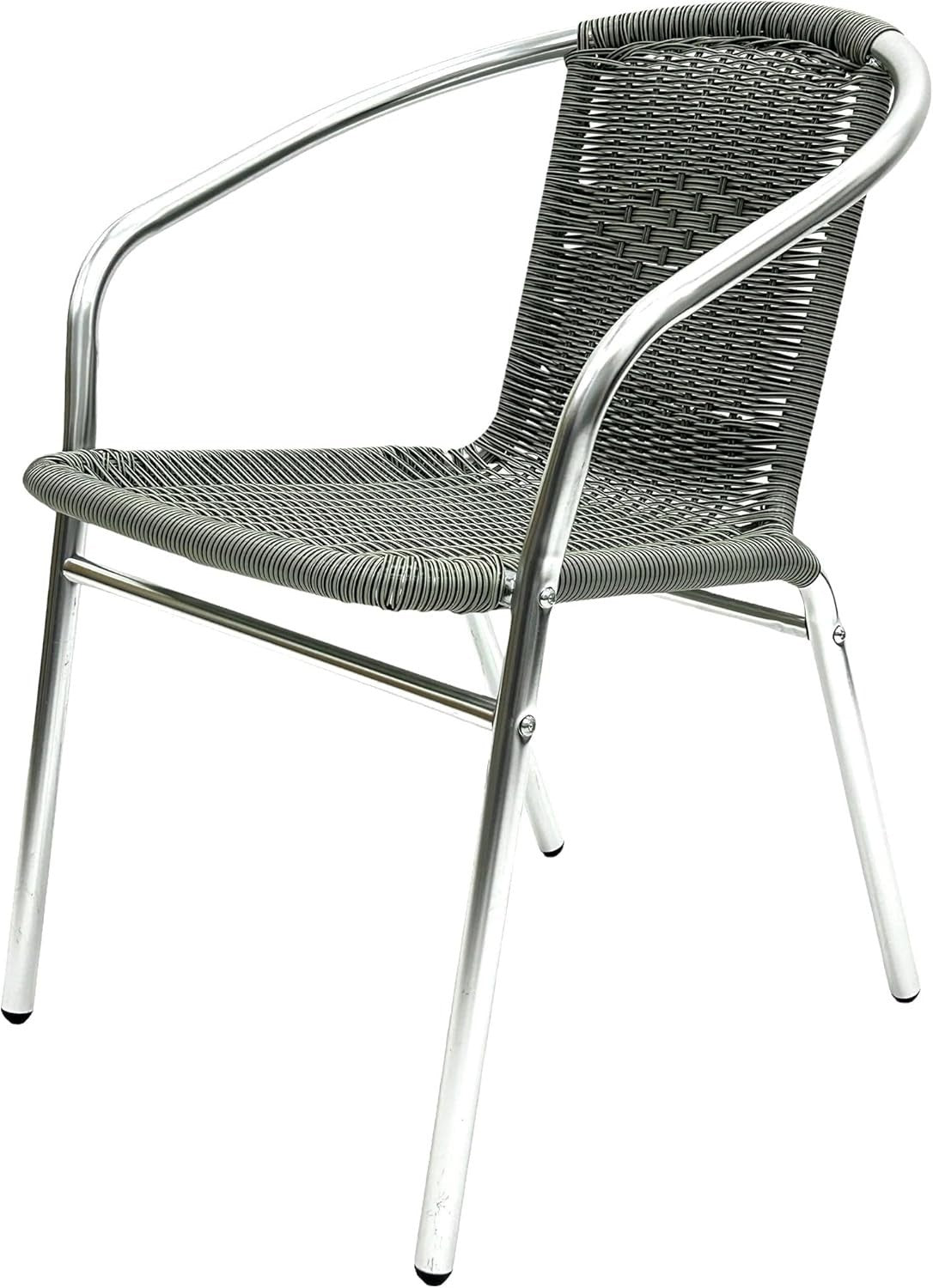 Stackable Rattan Bistro Chair Grey Aluminium Frame Lightweight Patio Seating