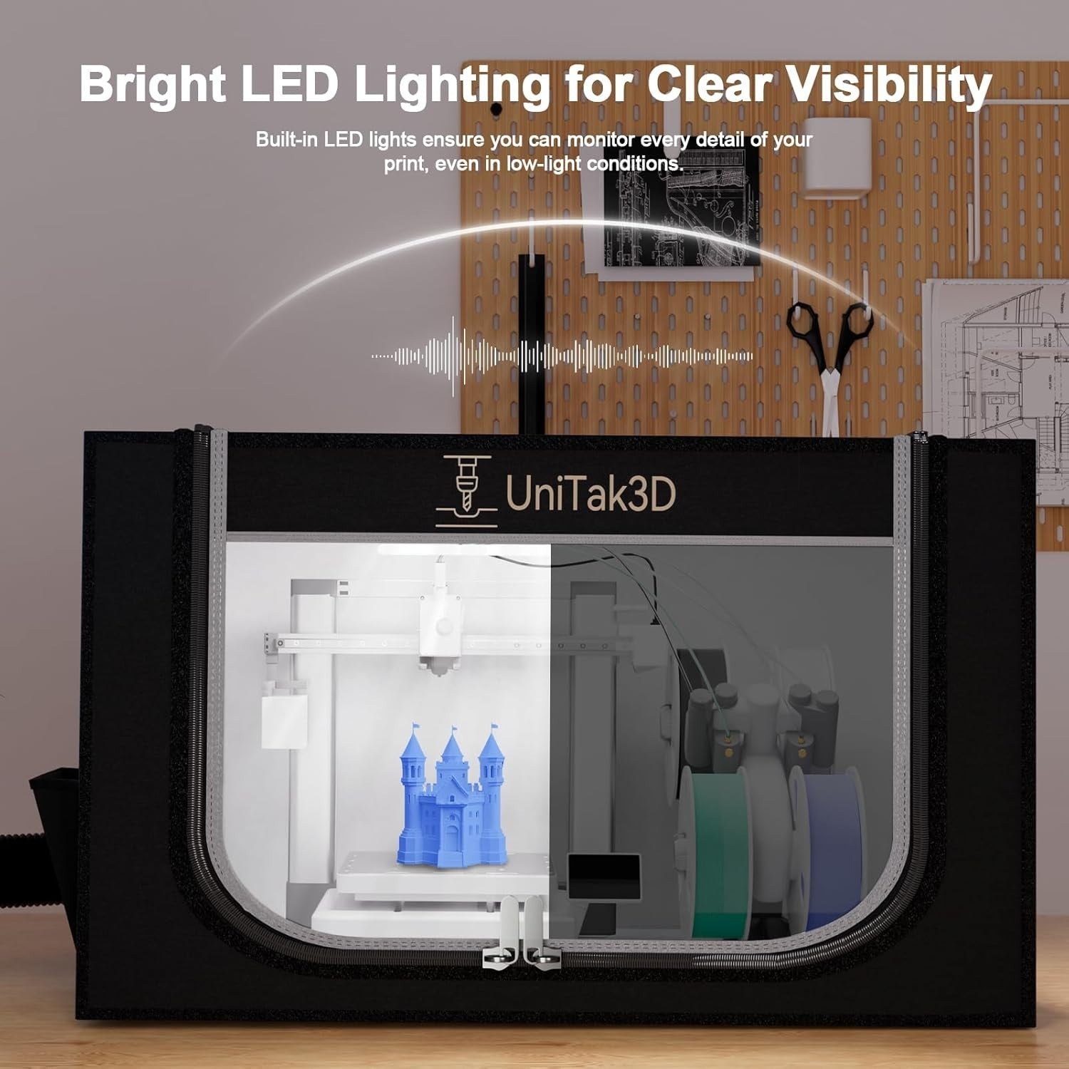 3D Printer Enclosure with Ventilation LED Fireproof Tent for A1 AMS
