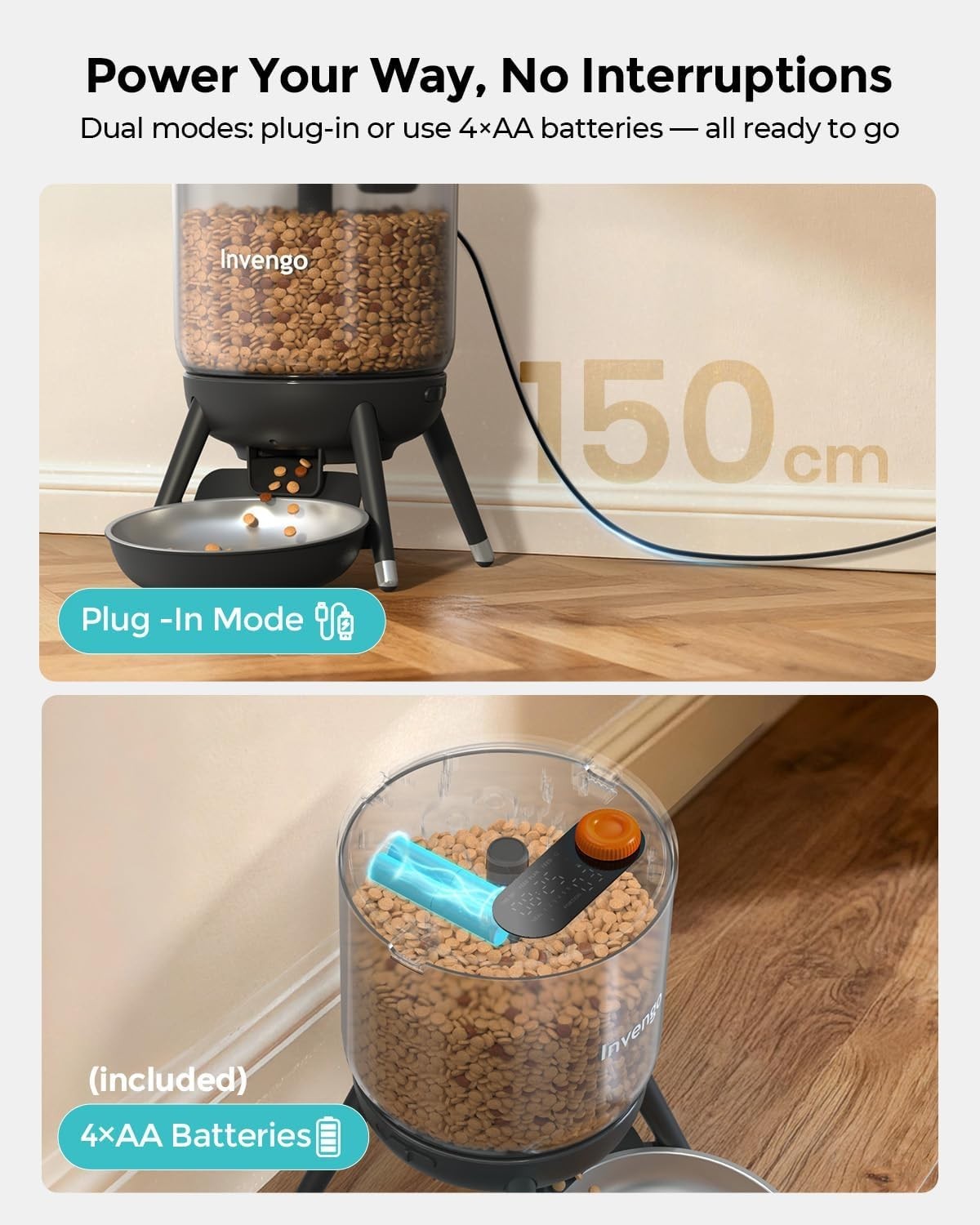 Timed Automatic Pet Feeder 3L Food Dispenser Dual Power Control