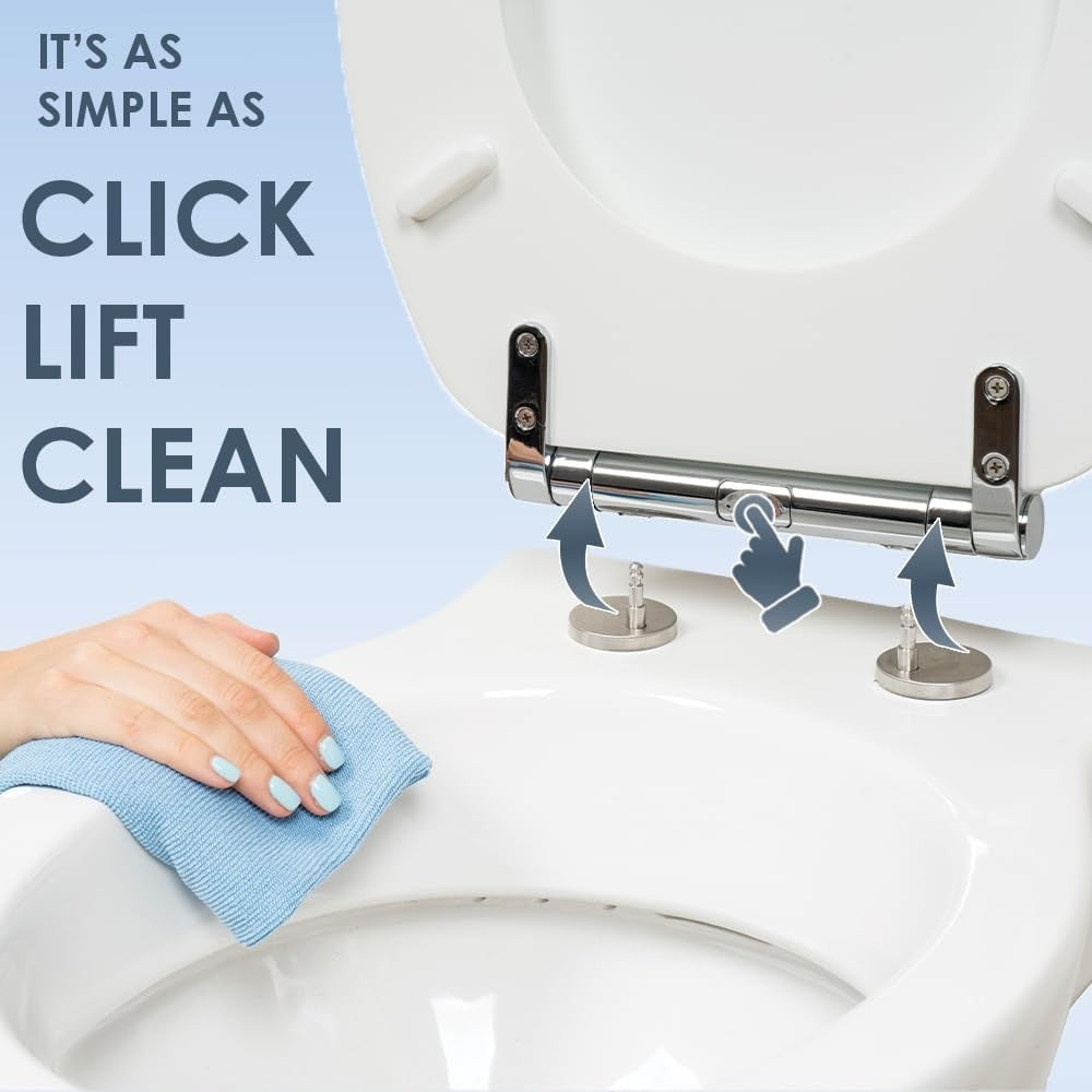 White Soft Touch Toilet Seat Slow Close Click Lift Clean Matte Finish 42x36cm