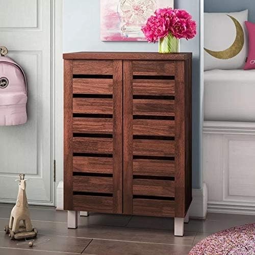 2 Door Shoe Storage Cabinet Slim Organizer 60x33x87 cm Brown