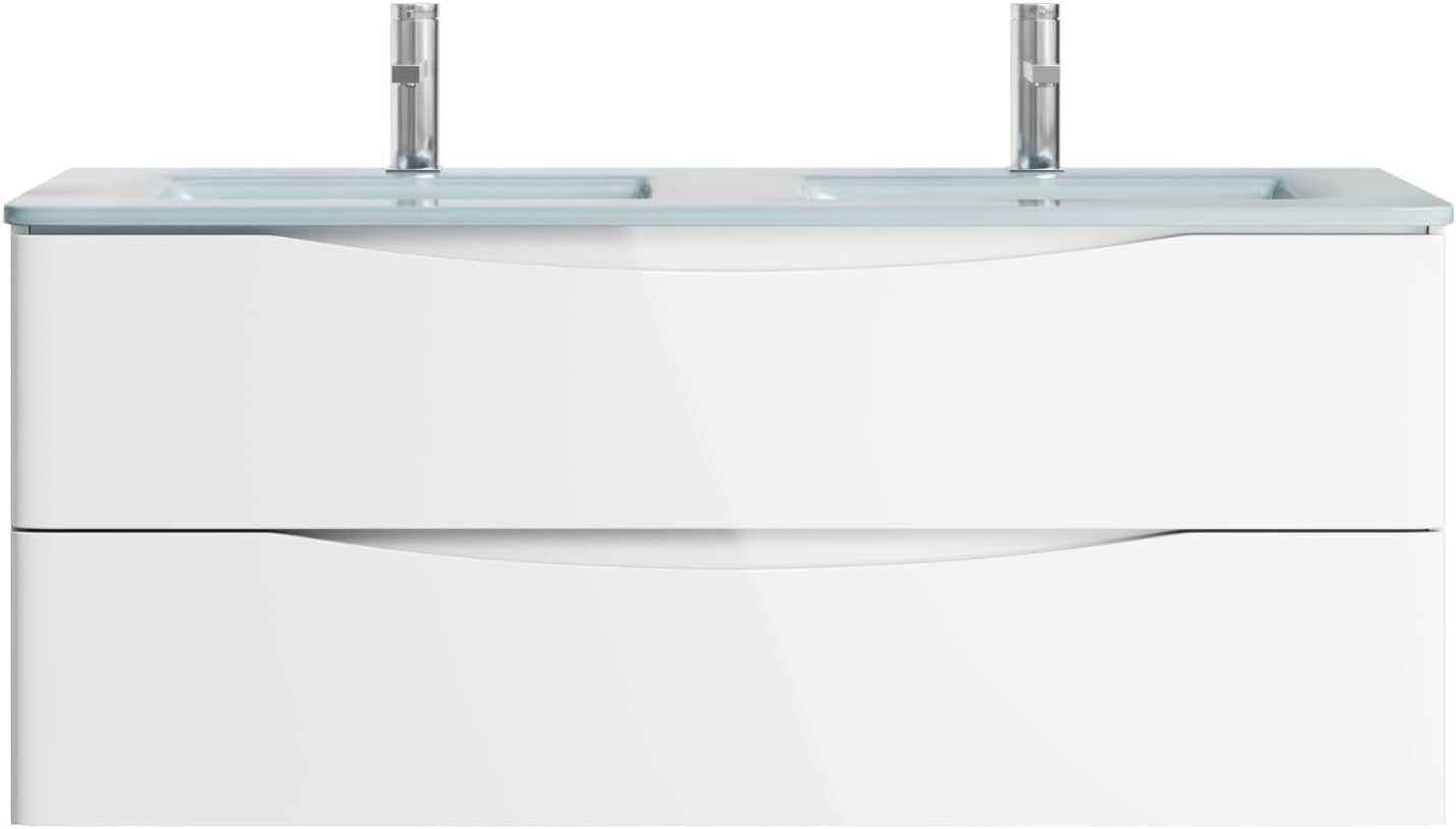 1200mm Wall Hung Vanity Unit White Gloss Double Basin Bathroom Furniture
