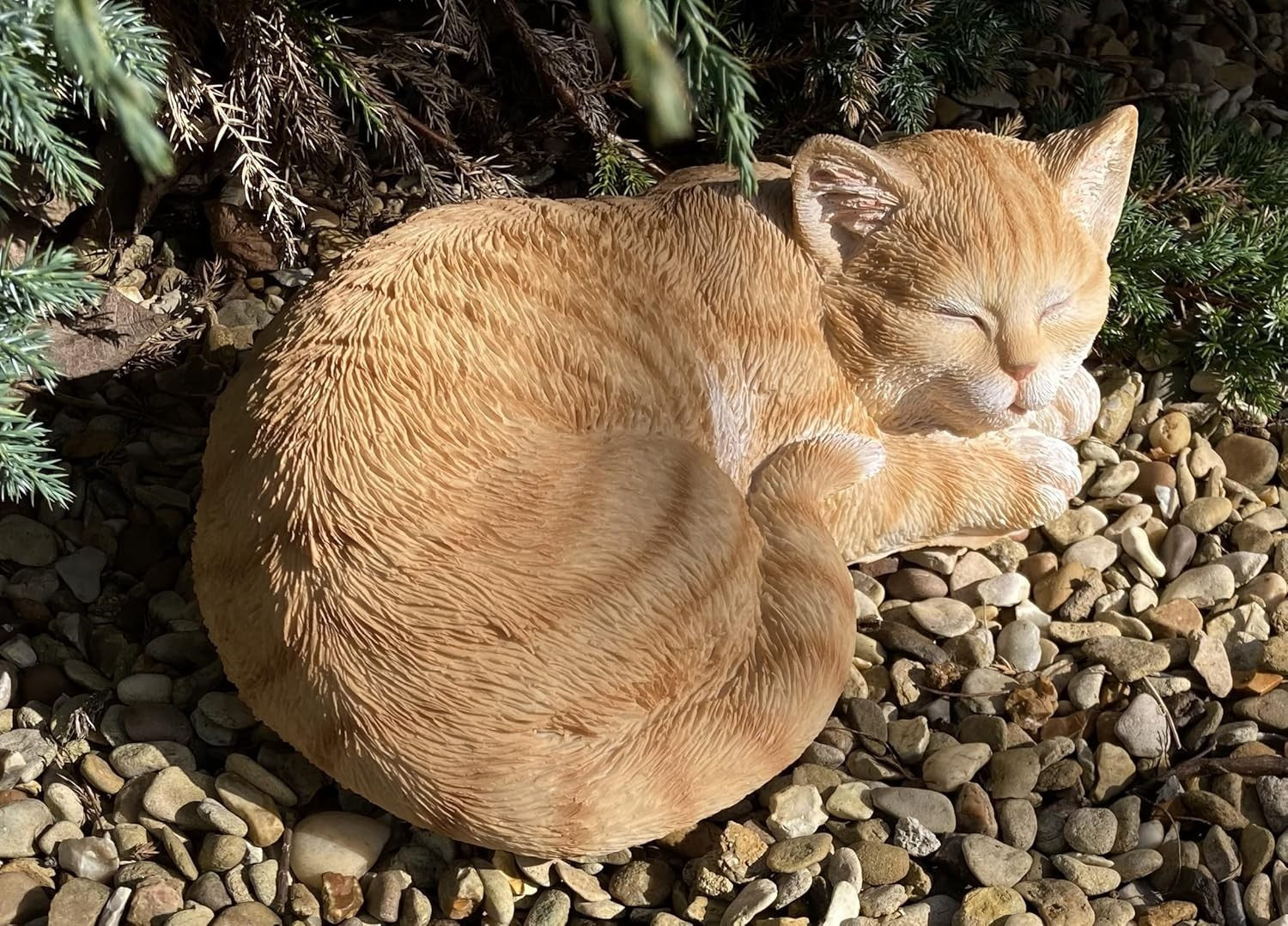 Realistic Ginger Sleeping Cat Statue 32cm Resin Weatherproof Garden Ornament