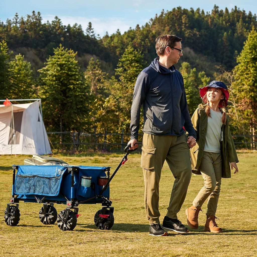 Blue 200L Folding Camping Wagon 100kg Heavy Duty Festival Trolley with Brakes