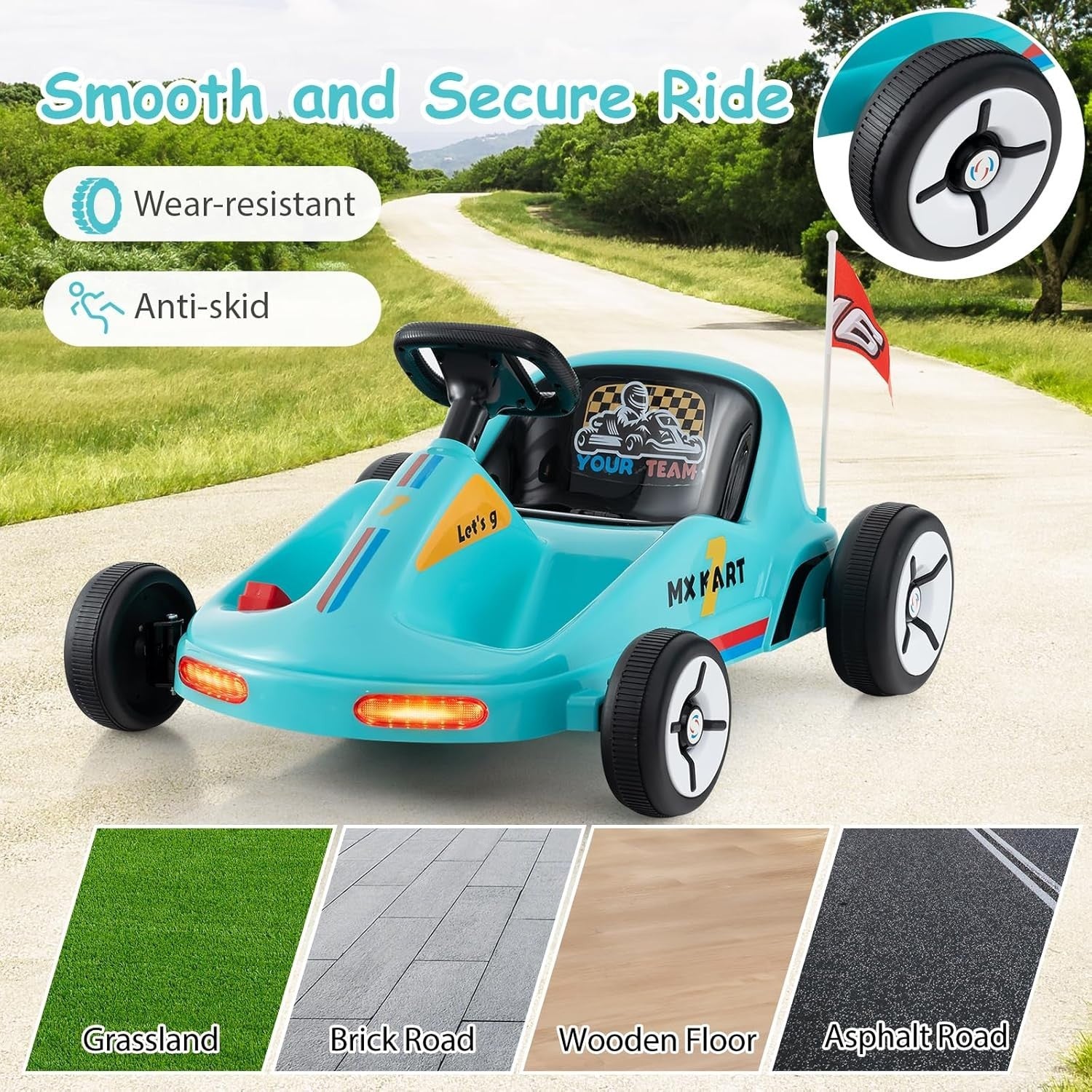 Kids Electric Go Kart 12V Ride On Car Remote Control LED Music Blue