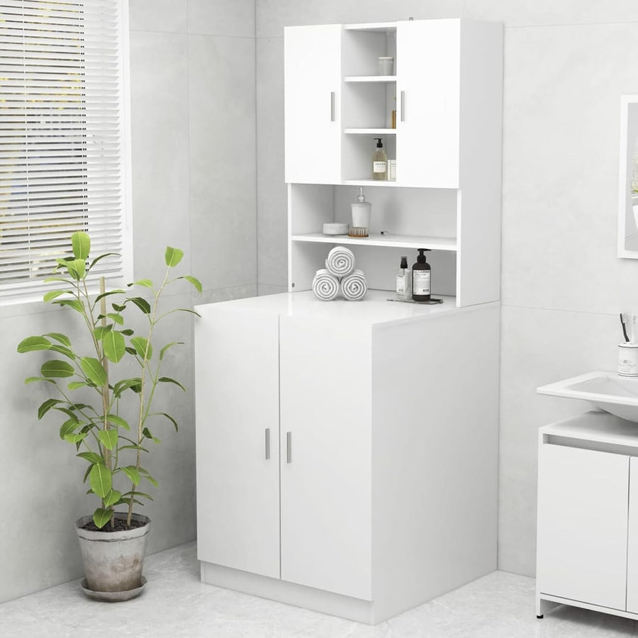 Washing Machine Cabinet Storage Unit Laundry Bathroom Cupboard Shelves White