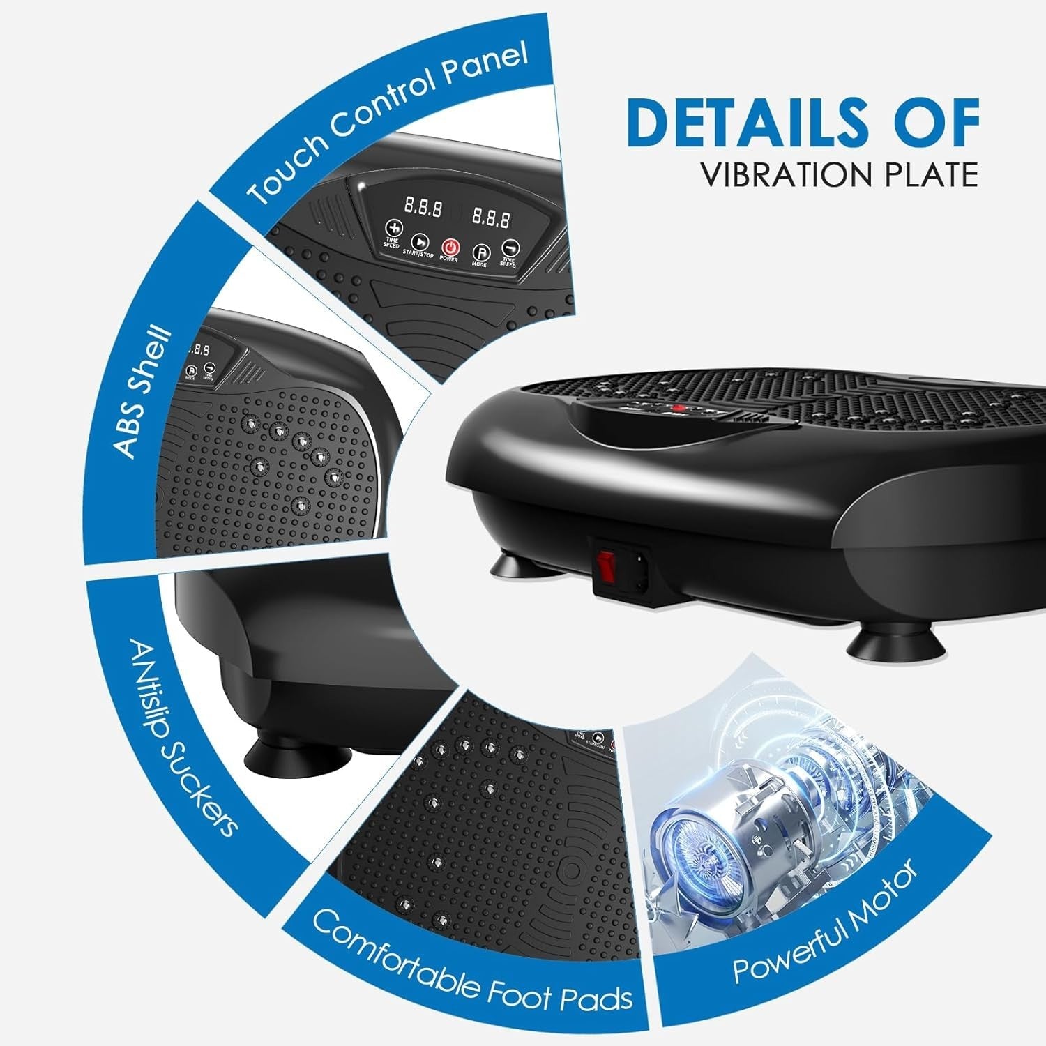 Black Vibration Plate Fitness Device Full Body Workout Lymphatic Drainage