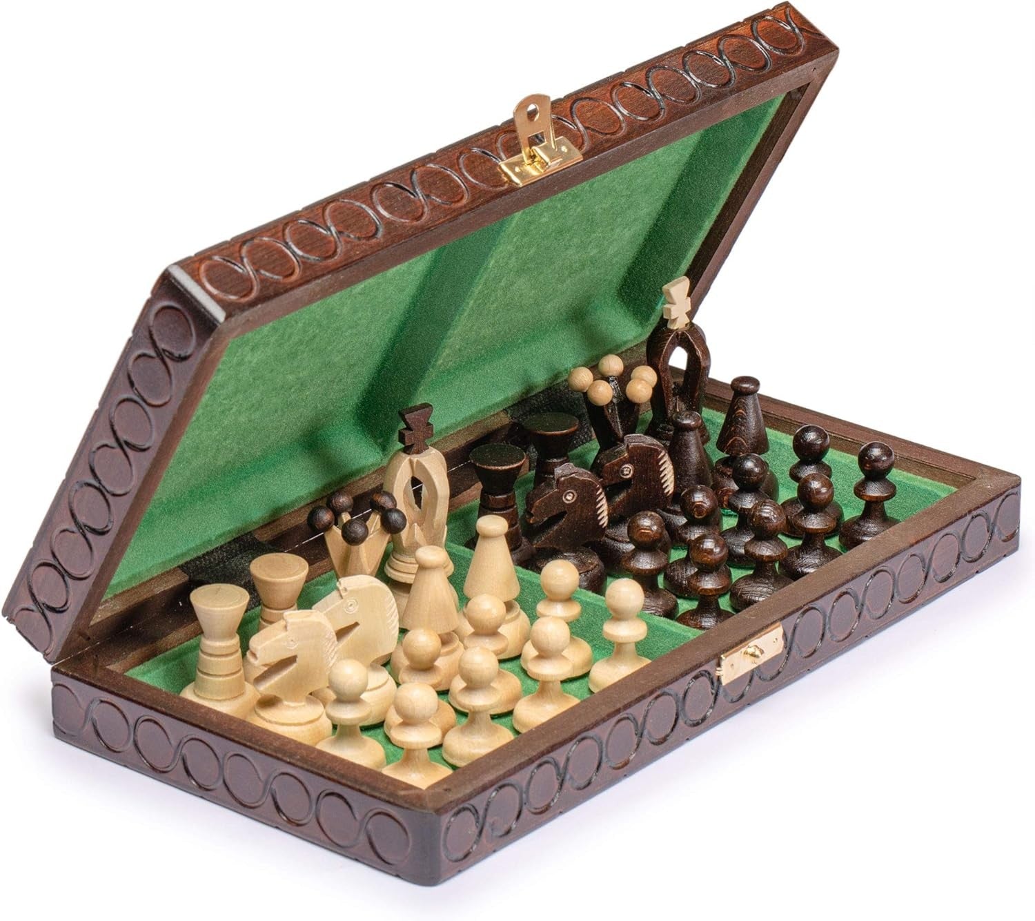 Small Wooden Chess Set 28cm • Handcrafted Pieces • Folding Travel Board Gift