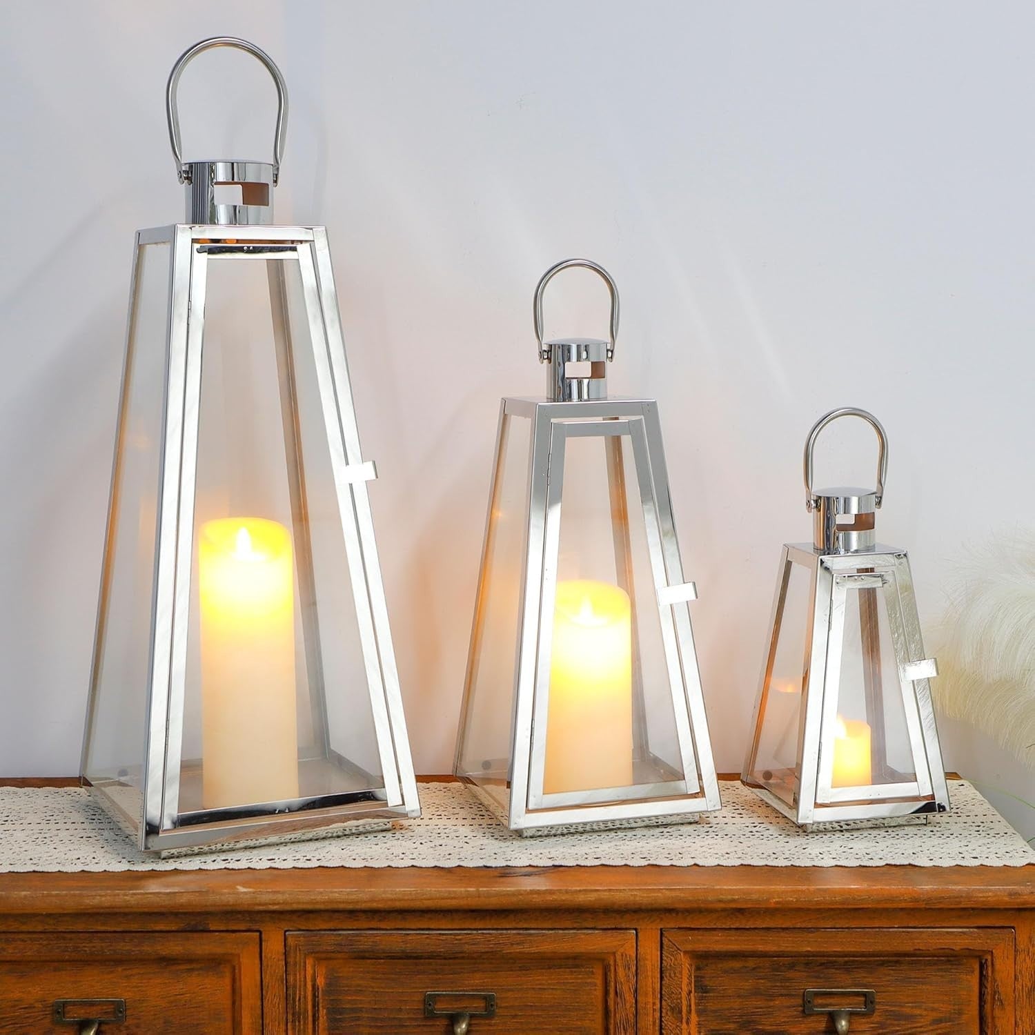 Gold Stainless Steel Decorative Lantern 30cm Metal Candle Holder