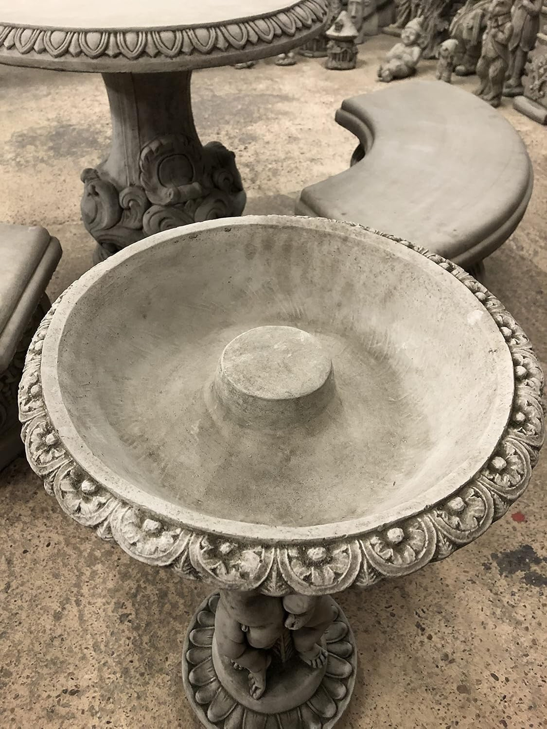 Three Cherub Concrete Stone Bird Bath 82cm Heavy Garden Ornament