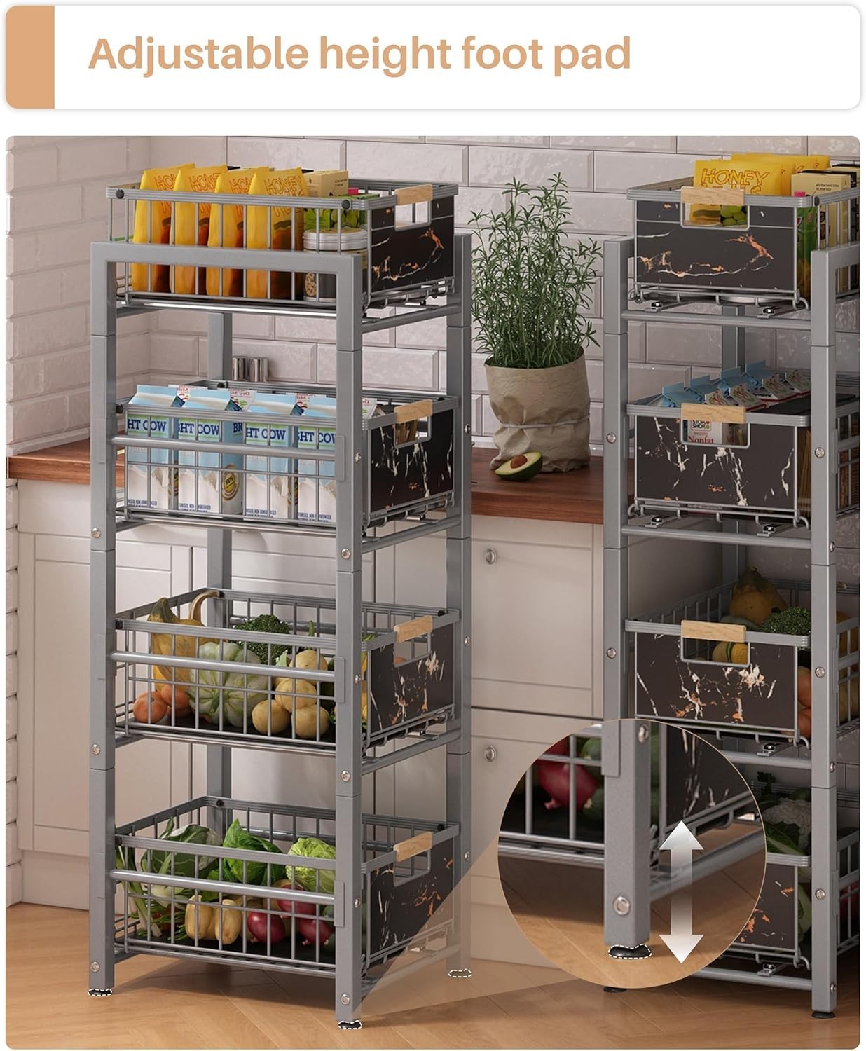 Slim 4 Tier Kitchen Storage Trolley Rolling Cart Grey