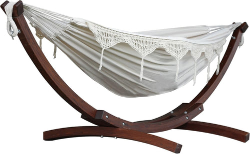 Natural Double Cotton Hammock with Solid Pine Arc Stand | 2 Person 450lb | 254cm