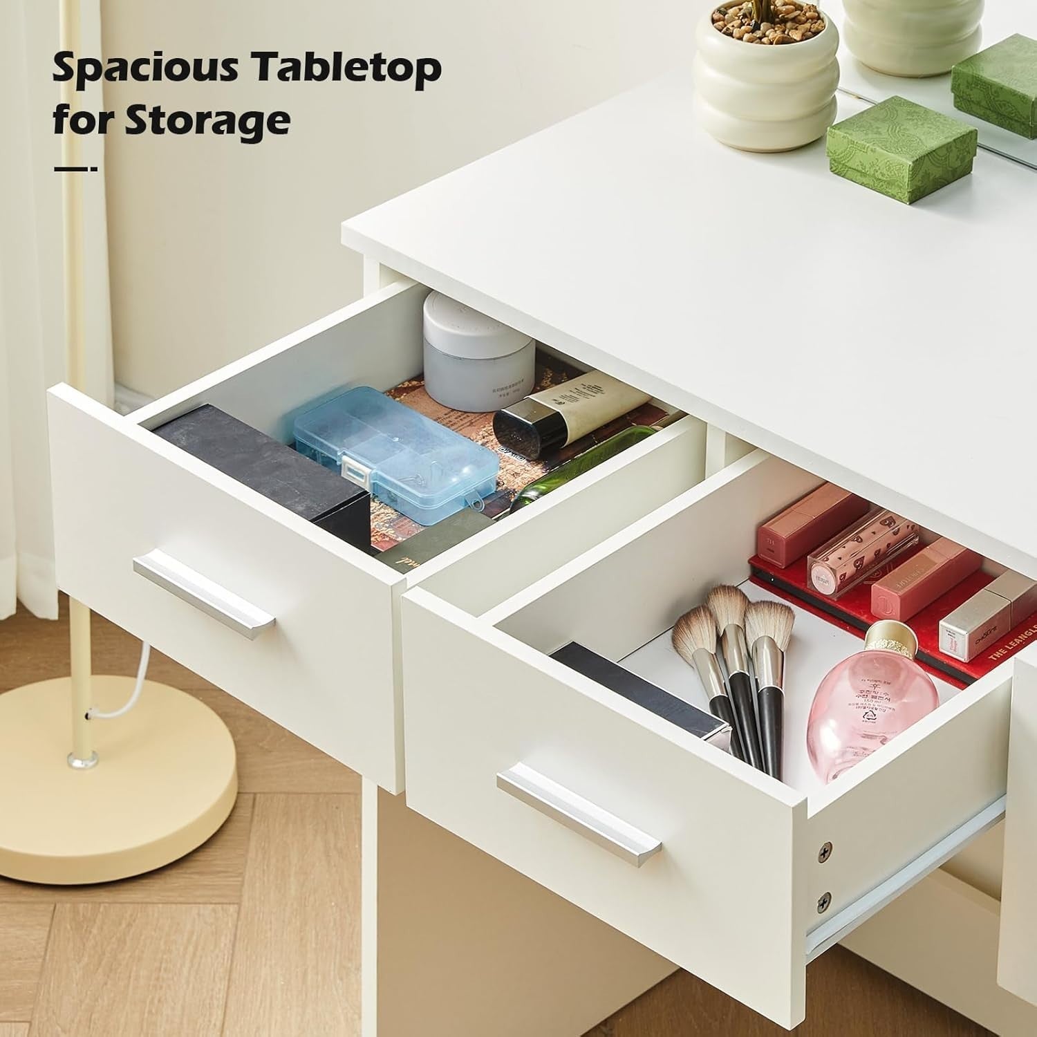 White Dressing Table Set 5 Drawers LED Mirror Charging Station Makeup Vanity