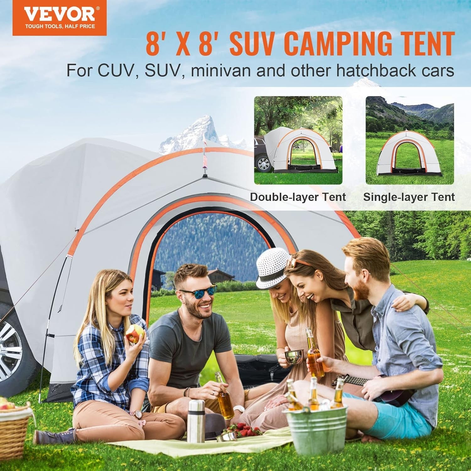 SUV Camping Tent Waterproof PU2000mm 240x240cm Awning Shelter