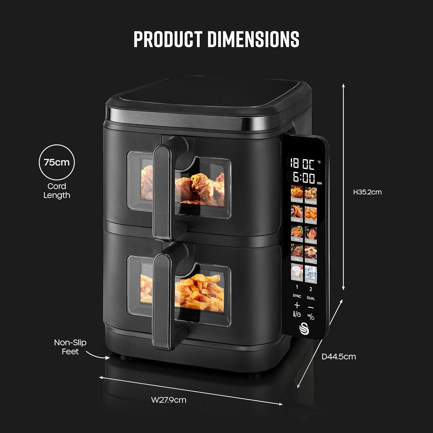 11L Dual Air Fryer 2x5.5L Stack Design 2800W 10 Presets Sync Cook