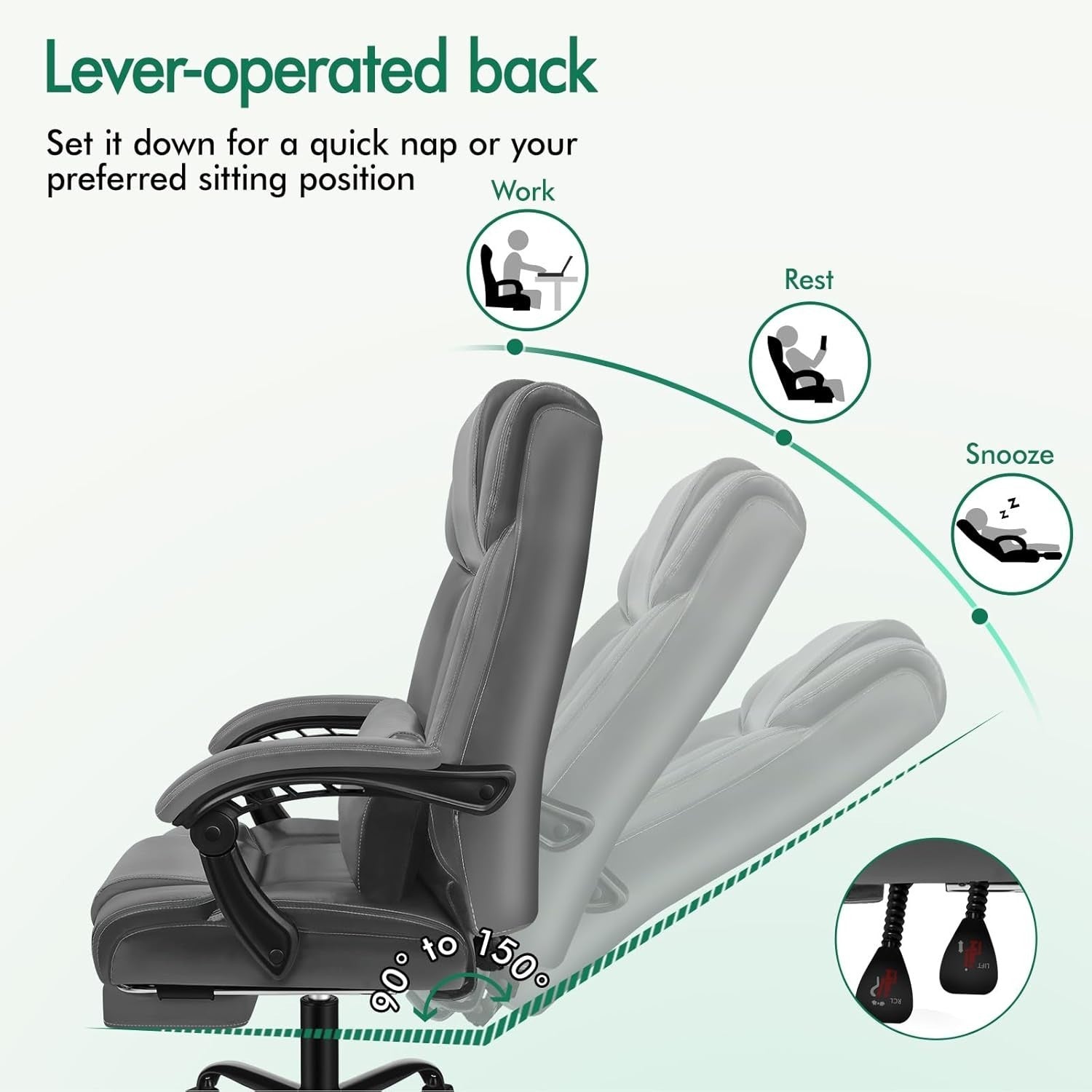 Executive Ergonomic Office Chair Reclining Boss Desk Seat PU Leather Footrest 18
