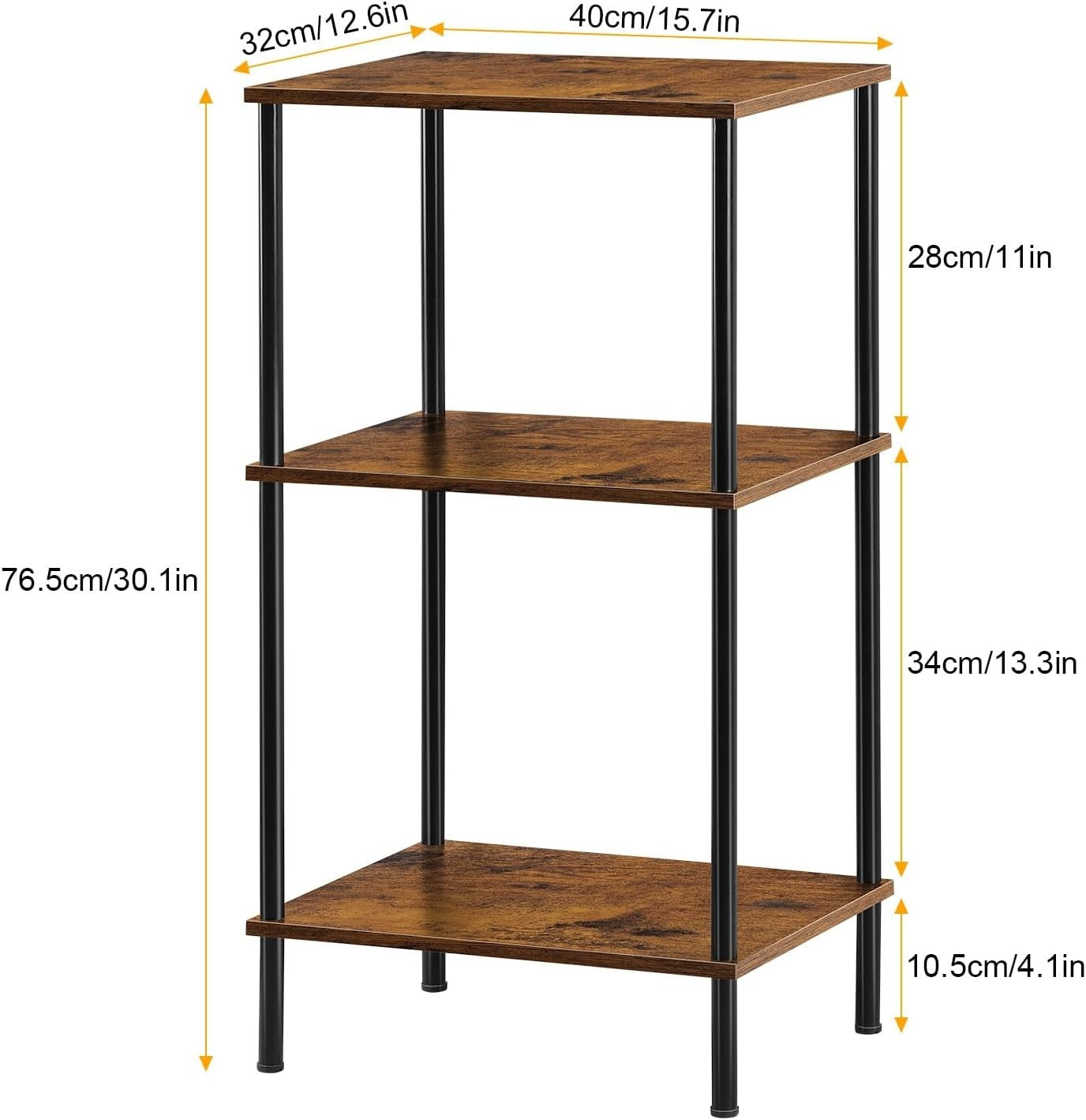 Tall Side Table 3 Tier Narrow Storage Shelf Rustic Small Space End Unit