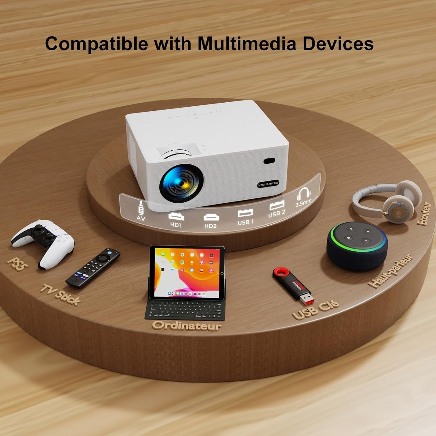 1080P 4K Projector 700 ANSI WiFi 6 Bluetooth Home Theater 200"