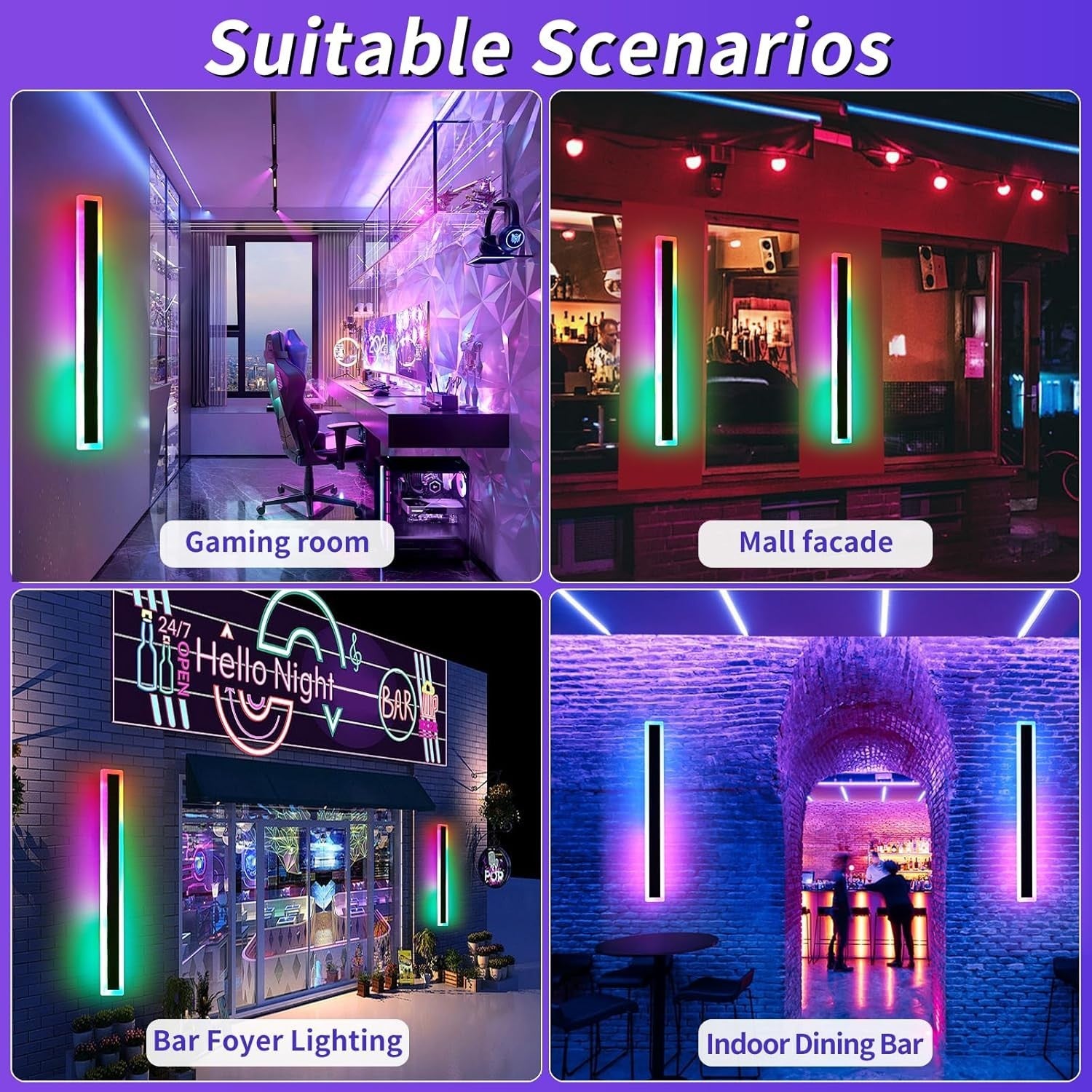RGB Outdoor Wall Lights 2Pack 120CM LED Color Changing Dimmable