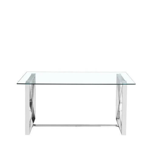 Glass Dining Table Modern Square Chrome Frame Minimalist Zen Style