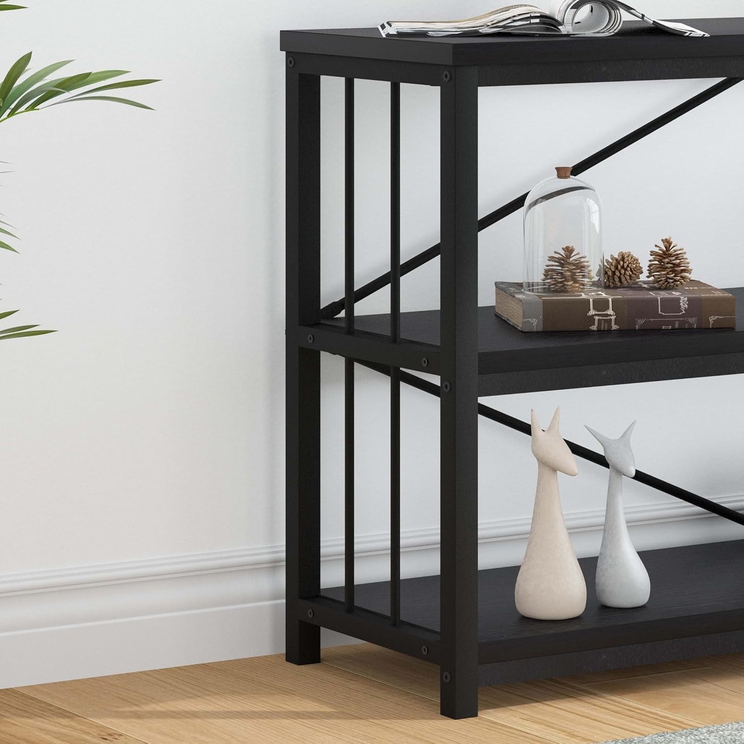 Modern Industrial 3-Tier Sofa Table with Storage Shelves, 120x34x74cm