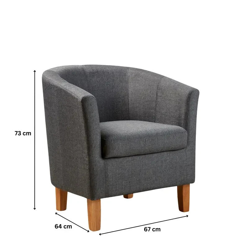 Dark Grey Fabric Tub Chair Padded Armchair w/ Wooden Legs Lounge Office