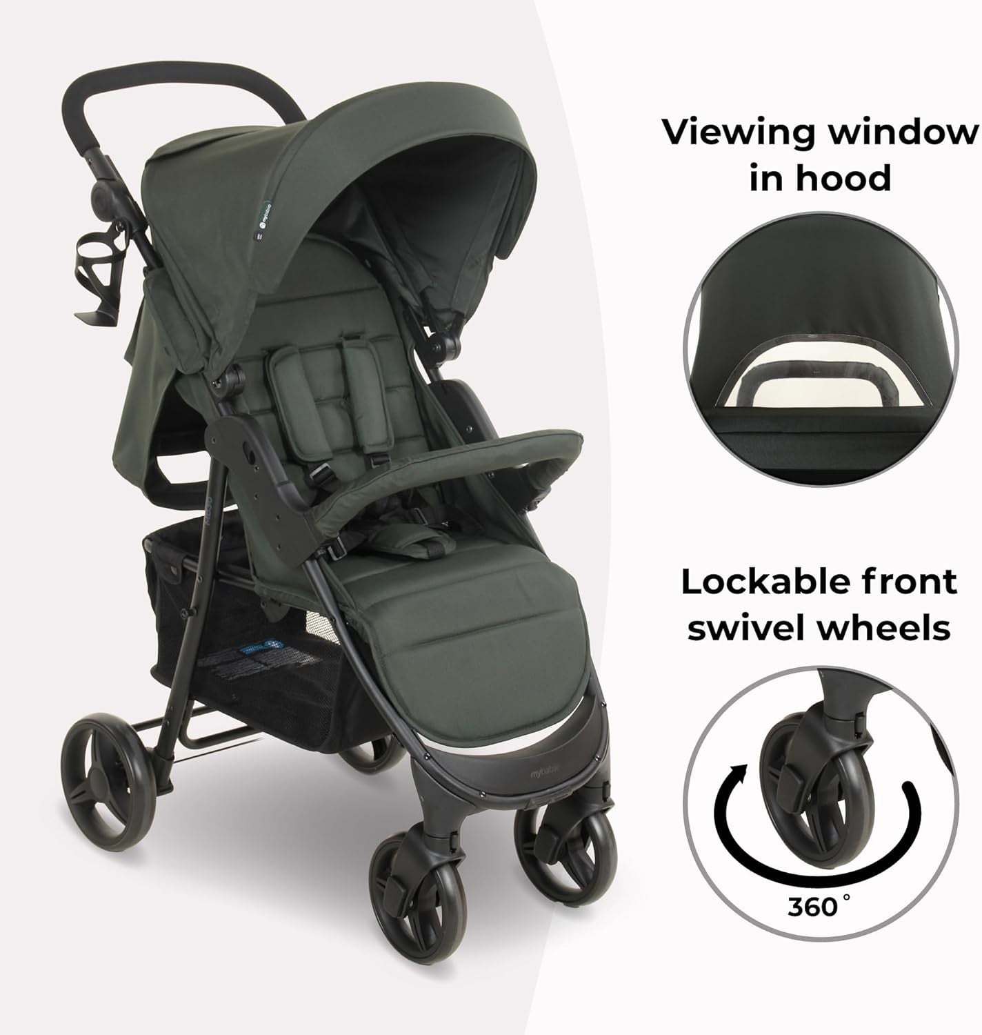Forest Green Baby Pushchair Easy Fold Stroller Adjustable Handle Birth to 4Y