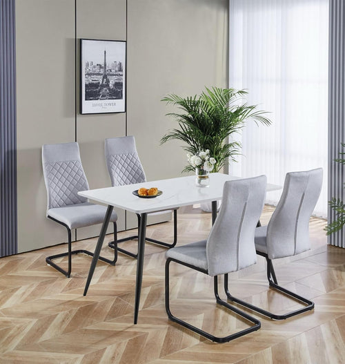 Marble Effect Dining Table & 4 High Back Grey Chairs – Small Kitchen Set