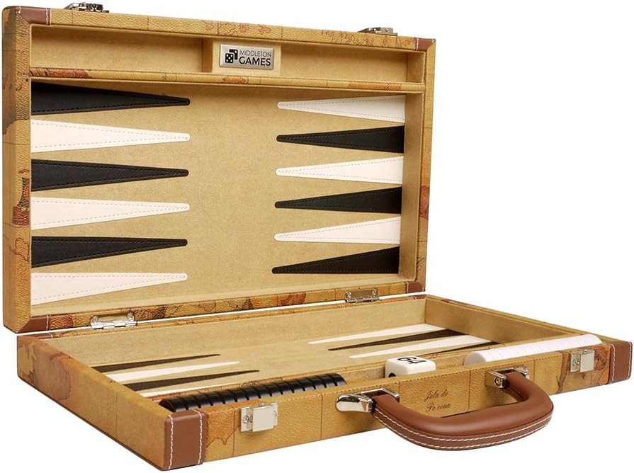 15 Inch Luxury Backgammon Set World Map Design Folding Travel Board Game