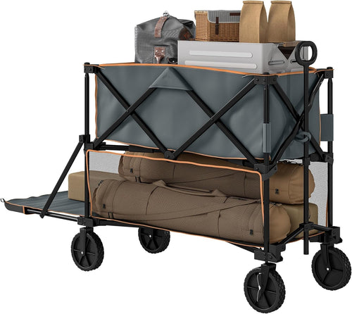 Collapsible Double-Decker Wagon Trolley 350L Heavy Duty Foldable Cart