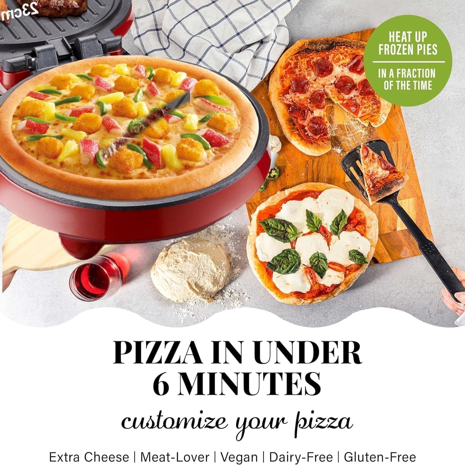 Mini Pizza Oven 1000W | 23cm Nonstick Dual Heat Fast Cooker for 2-3 People